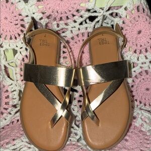 Time and Tru Metallic Gold Crisscross Strap Women's Sandals